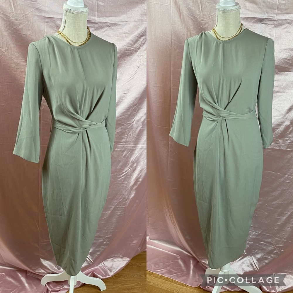 NWT ASOS Olive Green Midi Classy Wrap Around Long Sleeve Dress 4